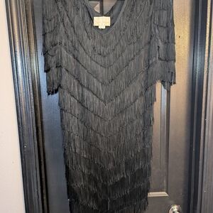 Chic Black Fringe Mini Dress